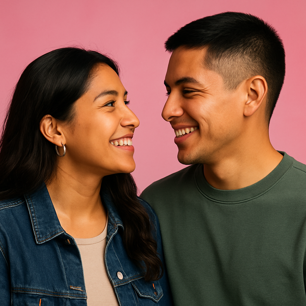 Pareja feliz planeando su boda